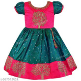 Rama Green embroidered satin sleeveless frock for kids, elegant and whimsical design perfect for special occasions