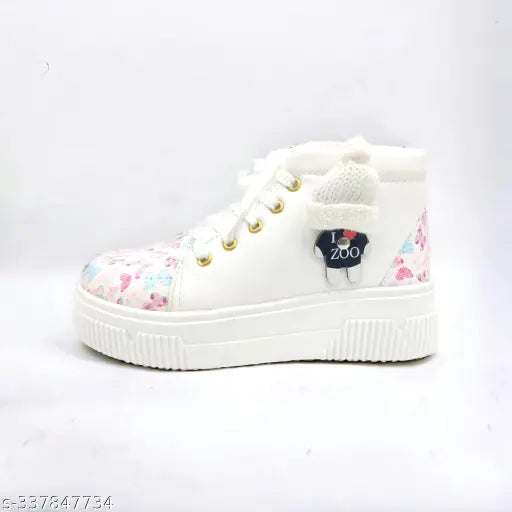 Synthetic leather casual shoes for girls, printed pattern, lace-up fastening - India