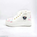 Synthetic leather casual shoes for girls, printed pattern, lace-up fastening - India