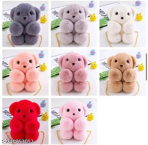 Synthetic checked net fluffy bunny sling bag, perfect for girls' casual outings. Removable strap shown in image