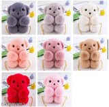 Synthetic checked net fluffy bunny sling bag, perfect for girls' casual outings. Removable strap shown in image