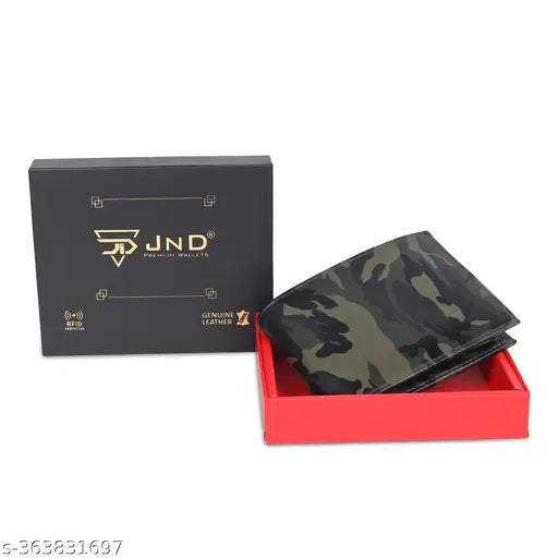 Faux leather military-style men's wallet, solid black, spacious with 2 compartments and 8 card slots, durable gift box included