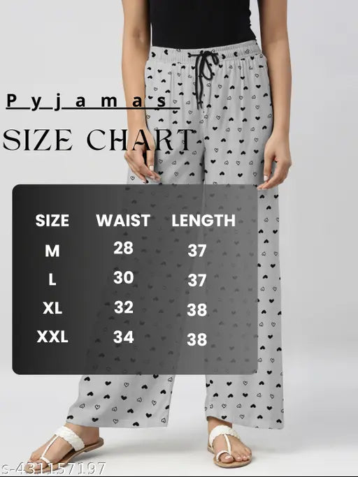 Maroon & Light Grey printed maxi cotton pyjama combo pack for women, heart-designed sleepwear