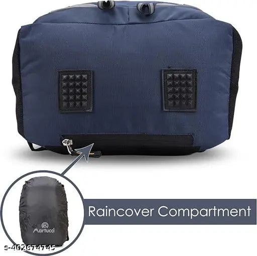 Navy Blue Polyester Laptop Backpack - Spacious with Rain Cover & Reflective Strip for Cyclists. Adult-friendly design with utility pockets and adjustable shoulder straps