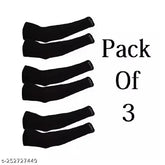 Trendy cotton hand gloves for sun protection, heat relief & pollution blockage (3-pack, free size) - India-made solid summer wear