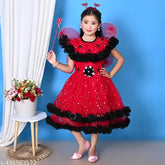 Enchanting Indian net fairy dress with wings and headband, embellished for girls parties, knee-length cotton lining for comfort