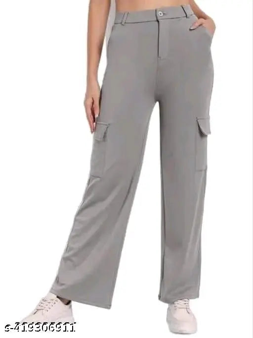 Grey cotton blend girls cargo pant - modern, slim fit, comfortable everyday wear for youth