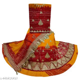 Embroidered Georgette Rajputi poshak set with lehenga, kurti, odni, and satin astar. Indian-made party wear with zari work." (124 characters)