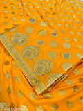 Chiffon saree with zari woven pattern, free size, 6m length, heavy seroski work, made in India