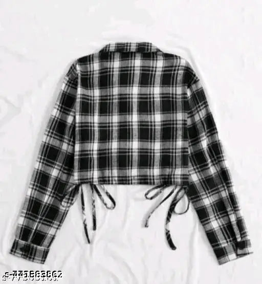 Cotton checked long sleeve woman's shirt, stylish and versatile, size N-XL, Indian origin