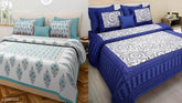 Jaipuri cotton bedsheets combo pack 2 queen-sized double bedsheets & pillow covers, 140 thread count, Made in India