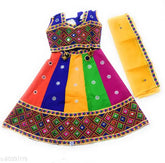 Multicolor printed cotton Lehanga Choli for girls (4-5 years), traditional ethnic motif design, sleeveless and stitched net style, Indian craftsmanship