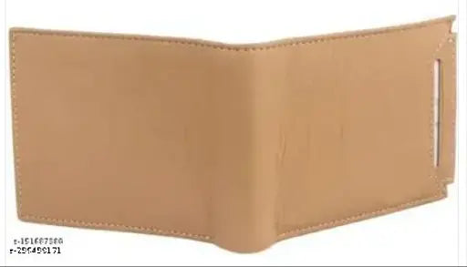 Beige PU leather men's wallet with 12 card slots, durable and portable for everyday use