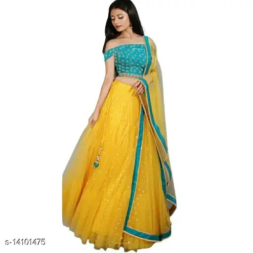 Embellished Dupion silk & net Lehenga Choli with heavy embroidery, winter special design. Lace-patterned dupatta. Indian semi-stitched fashion wear