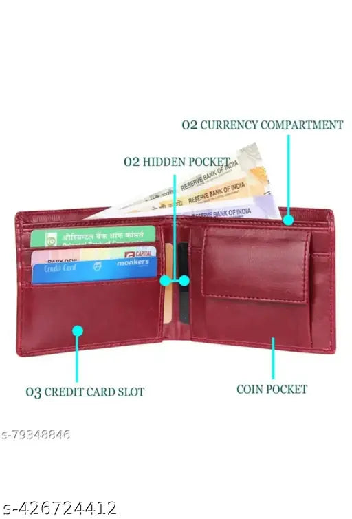 Faux leather wallet, solid color design for men, ideal for cards & bills (Indian origin)