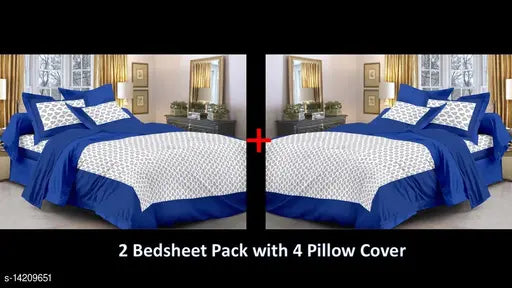 Jaipuri cotton double bed sheets set, 4 pillow covers included, queen size with 160 thread count, India-made