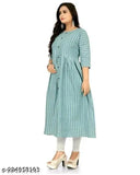 Striped printed cotton kurti for women, three-quarter sleeves, Indian fashion for casual and everyday wear