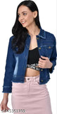 Denim, long-sleeved 3 Patti jacket in dyed/washed pattern. Available in sizes S-XXXL for women