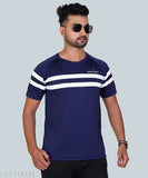 Colorblocked poly blend men's short sleeve stripped t-shirt for sports and active wear