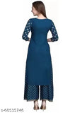 Blue Rayon printed kurti with palazzo, perfect casual & festive wear for women