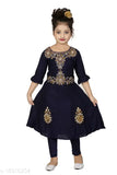 Girls Navy Blue Rayon Three-Quarter Sleeve Self-Design Net Kurti Pack of 1 for Kids, Age 4-7 years, Country of Origin: India