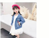 Blue denim baby jacket with cute prints for girls aged 3-8, made in India