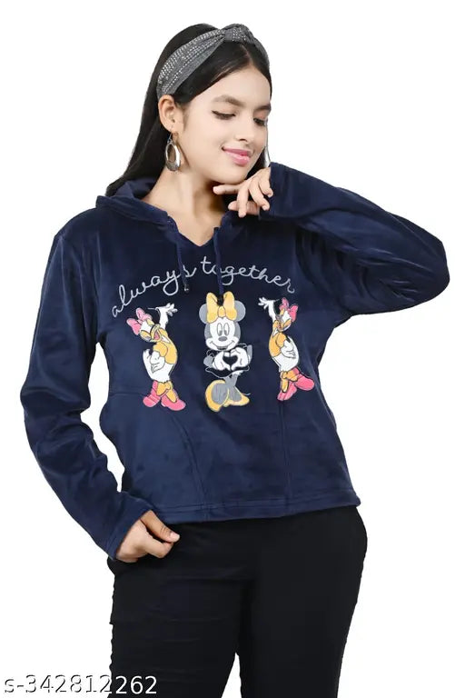 Cool Cucumber Flawsome Classy Girls Printed Full Sleeve Wool Hoodie & Sweatshirts for Kids aged 7-13, printed pattern design on long sleeves