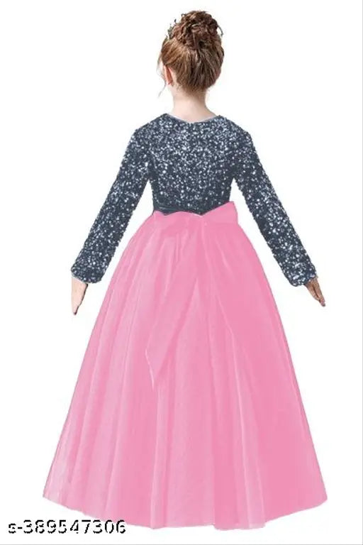 Trendy sequin work velvet and net party dress for girls, embroidered design, long sleeves, multiple sizes available from 3-4 years to 15-16 years (made in India)