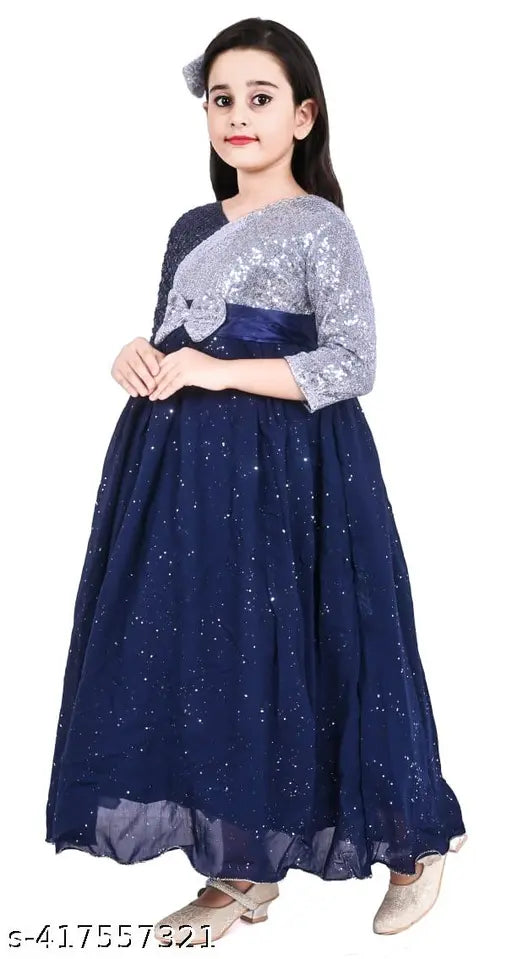 Stylish three-quarter sleeve printed net Georgette gown NB, children's fashion from India
