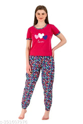 Cotton blend printed pyjama night dress by SWAGGERjns, loose-fitting hosiery nightsuit for women's comfort