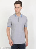 Grey cotton short-sleeve solid polo t-shirts for men, Masculino Latino brand, India origin