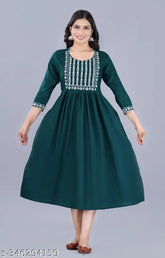 Rayon embroidered kurti in three-quarter sleeves, Indian traditional women's fashion