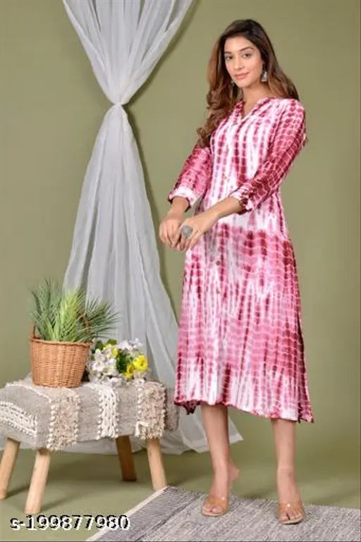 Rayon three-quarter sleeve A-line tye dye kurti, printed combo, XL (Bust Size: 42 in, Size Length: 46 in), Indian festive collection