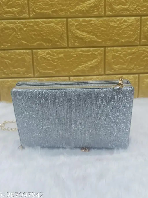 Synthetic embellished net clutch, free size (L:10in, W:3in), stylish women's bag from India