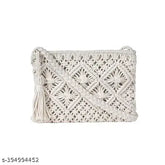 Handmade jute macrame crossbody bag, embroidered net pattern, free size (8x12x2in), Indian craftsmanship