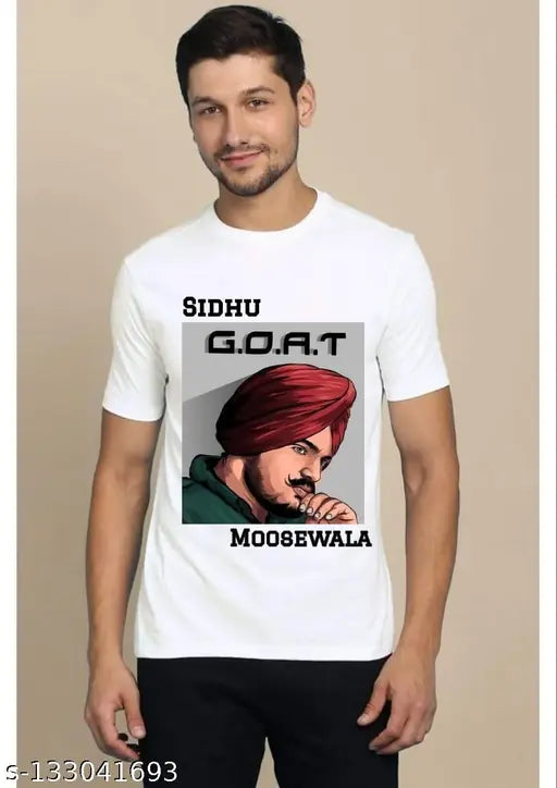 Polyester short-sleeved Sidhu Moose Wala printed t-shirt, Indian fashion apparel