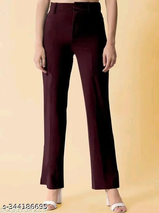 Stylish cotton blend trousers for women, solid net pattern, size 26-34, India origin