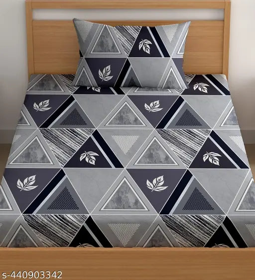 Cotton geometric single bedsheets combo - Baani, ideal for adult summer use, 2 pillow covers