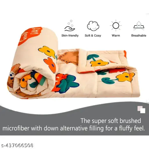 Cozy 220 Gsm printed microfiber quilted comforter, single 60x90 inches bed size, ultra-soft and hypoallergenic