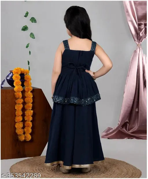 Embellished georgette A-line palazzos with dupatta for girls festive wear (2-3 years)