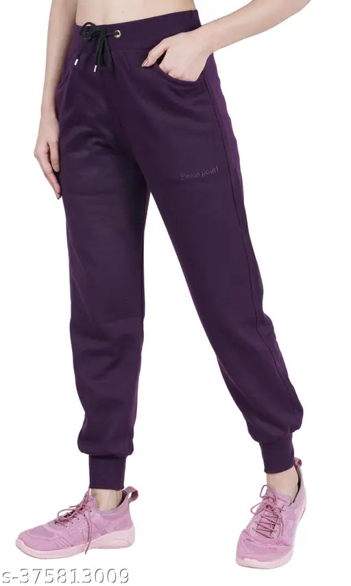 Purple fleece maxi women's winter pajamas/trackpants/joggers for a cozy lounge wear look