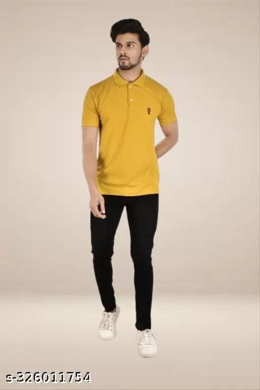 Yellow cotton polo blend VNeck short sleeves men's t-shirt, comfortable fit and soft fabric