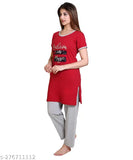 Cotton blend printed round neck half sleeve nightwear set for women - vibrant summer casual design, ideal for sleep and relaxation