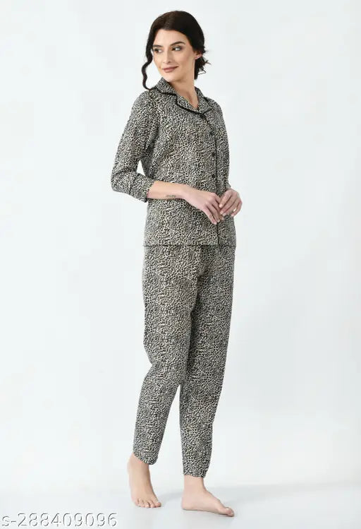 Mysaa women's printed polyester nightsuit shirt & pyjama set with three-quarter sleeves, India origin