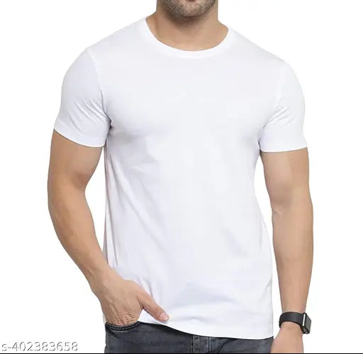 Unisex white polyester T-shirt 130gsm, printed half sleeves, unique design, skin-friendly, attractive print, made in India