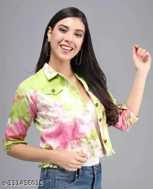 Long-sleeve denim jacket for women, dyed/washed, premium quality, XS (34in bust, 19in length), Made in India