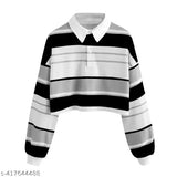 Black and white striped crop top, lycra material, women's trendy wear from The Souled Store