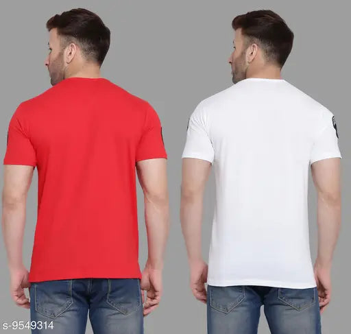 Red cotton blend men's printed round t-shirts pack 2, featuring short sleeves and vibrant designs