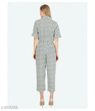 White printed crepe jumpsuit for women, short sleeves, Avyanna Stylis brand