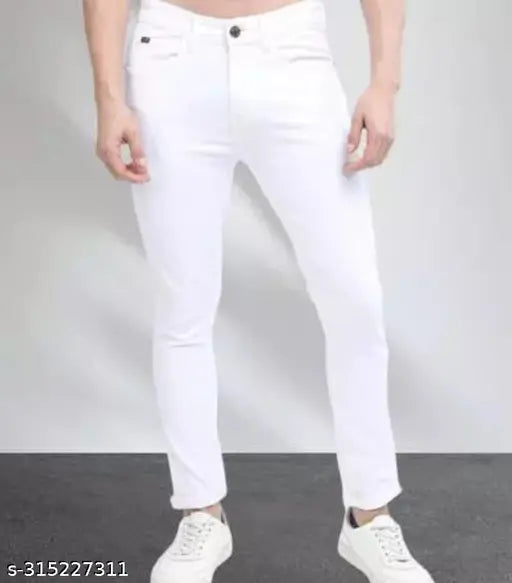 MOD Men plain white cotton blend jeans, solid front view